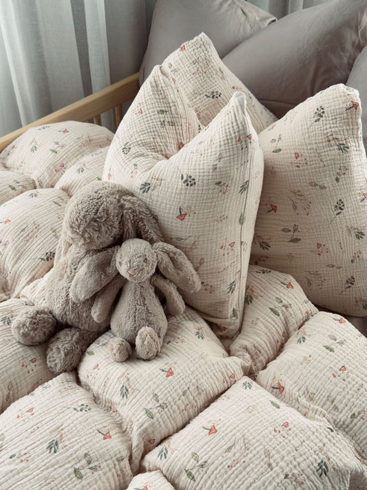 Ösp barnarúmföt úr 100% lífrænni múslín bómull – með dúkkusetti eða púðaveri